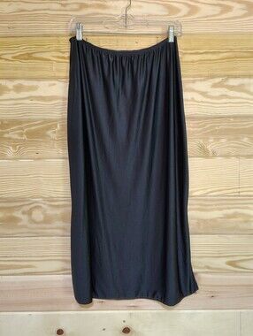 Delicates Black Stretch Midi Slip Skirt Side Slit Size Large Witchy Whimsigoth